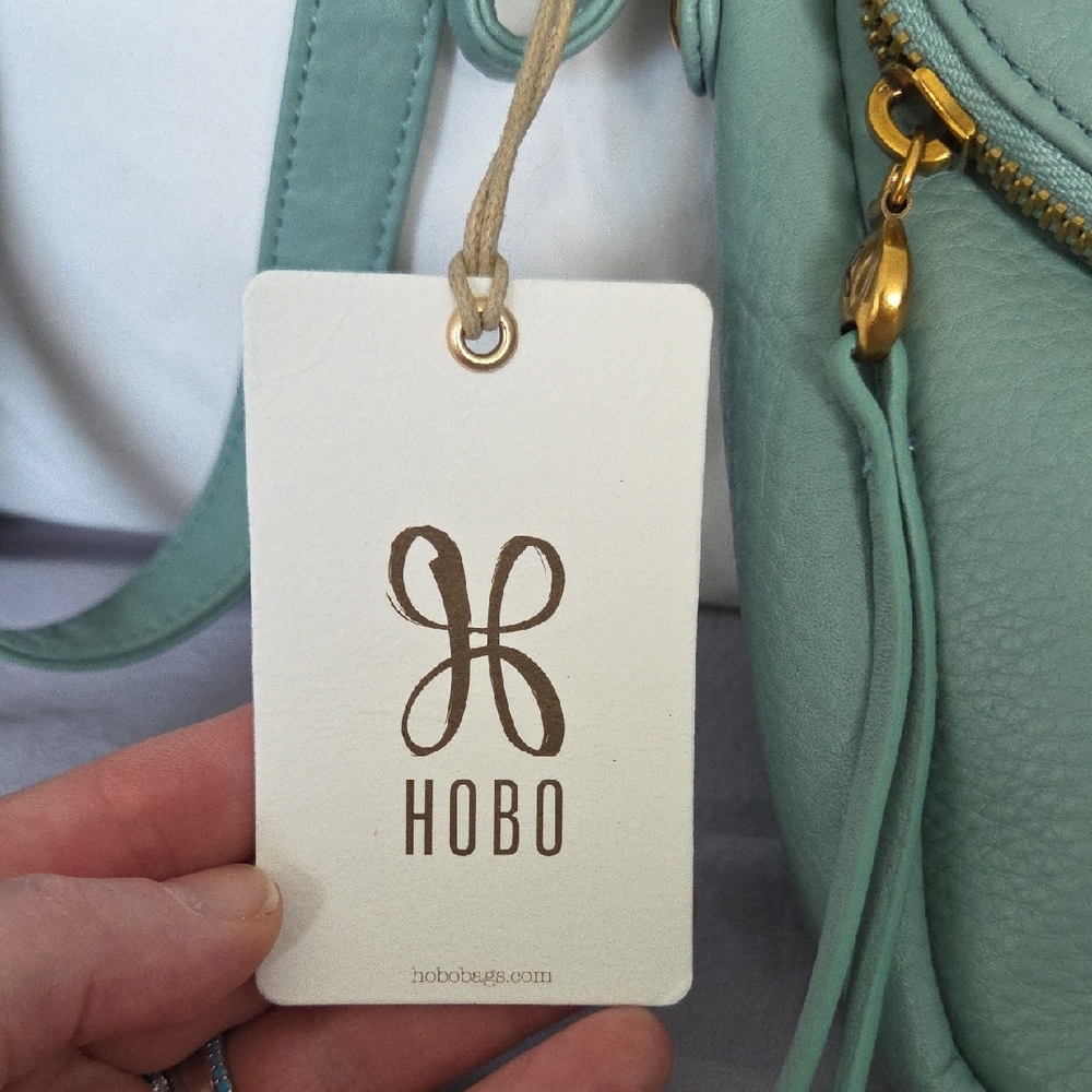 Pale Green Crossbody Bag with Gold Hardware and Flap Closure - Picture 5 of 12